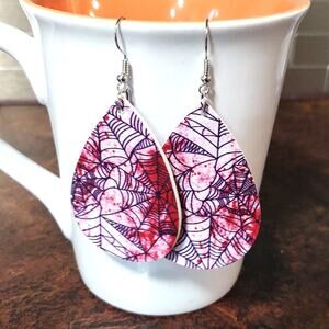 Leather blood splatter spiderweb earrings